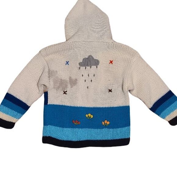 Peruvian Wool Knitted Sweater with hoodie Toddler Blue White - Picture 4 of 4